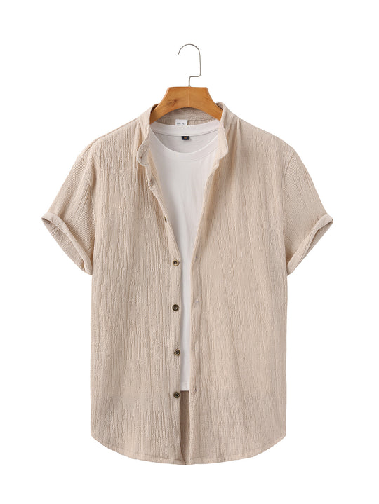 Herren nan leichtes Knitterstruktur-Überhemd mit umgeschlagenen Ärmeln entspannter Overshirt-Silhouette EB
