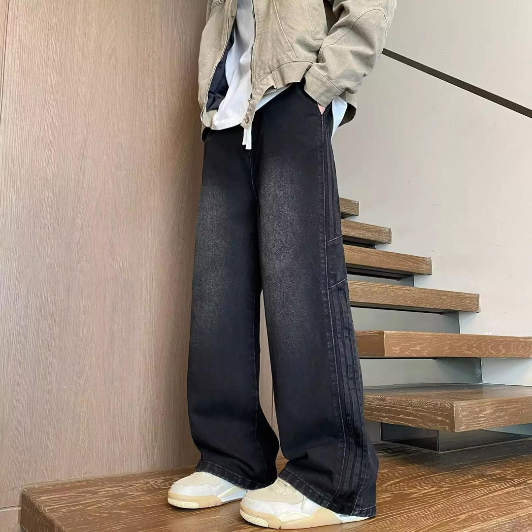 Herren weit geschnittene Denim-Hose mit seitlichen Streifen und Taschen EB