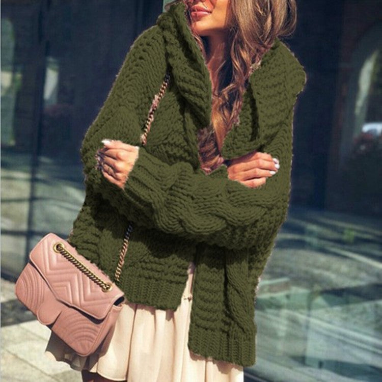 Damen Grobstrickjacke im lässigen Oversized-Stil mit Schalkragen und großen Taschen EB