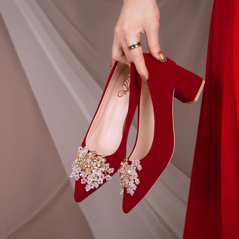 Damen Elegante Ballerinas mit funkelndem Schmuckdetail und stabilem Blockabsatz EB