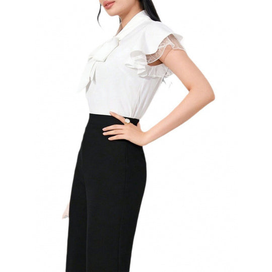 Damen Bluse mit Rüschenärmeln und feminine Schleife EB
