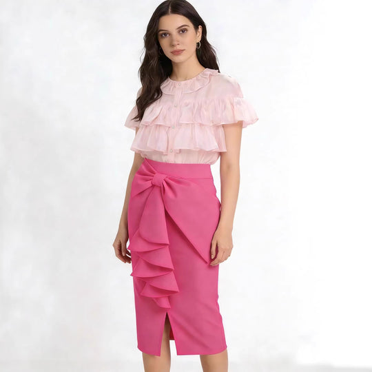 Damen Figurbetonter Midi-Rock mit elegantem Schleifendetail EB