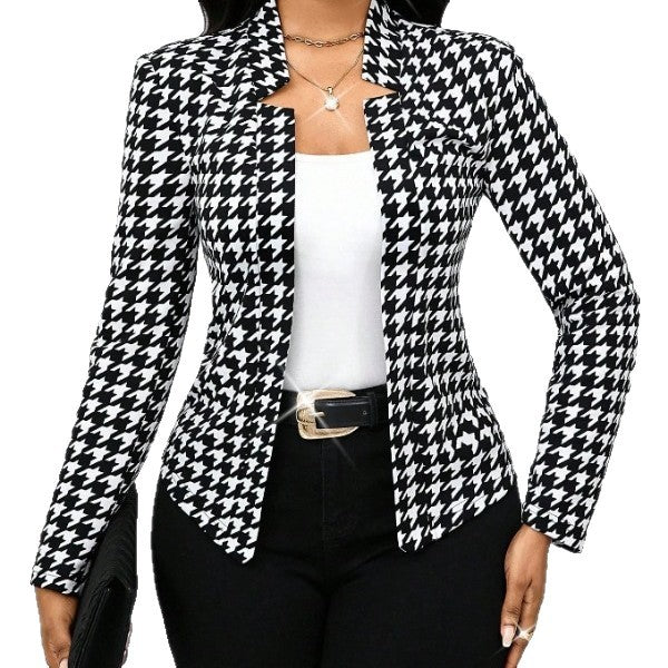 Damen modische Blazerjacke im Hahnentritt-Muster EB