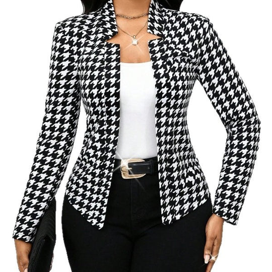 Damen modische Blazerjacke im Hahnentritt-Muster EB