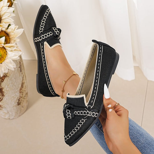 Damen Stilvolle und komfortable Ballerinas mit großem Schleifendetail EB