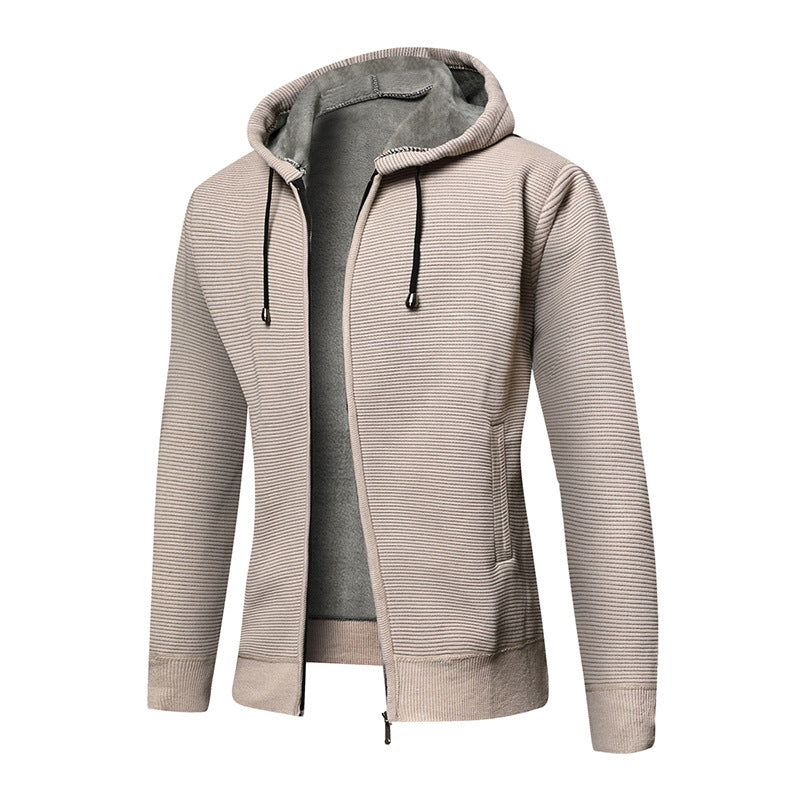 Herren fleecegefütterte Kapuzenjacke mit modischem Rippdesign EB