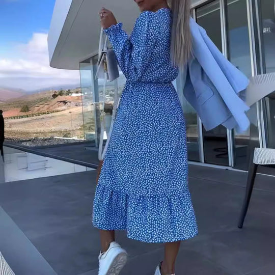 Damen Freizeitkleid mit Rüschensaum und Knopfdetails Heidi-Mode