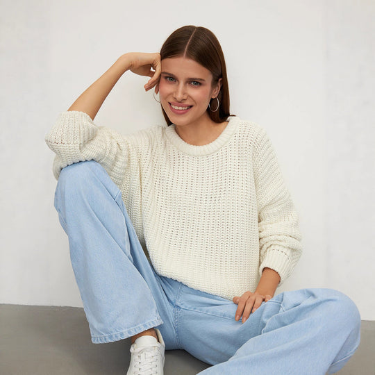Damen lockerer Strickpullover mit weitem Schnitt EB