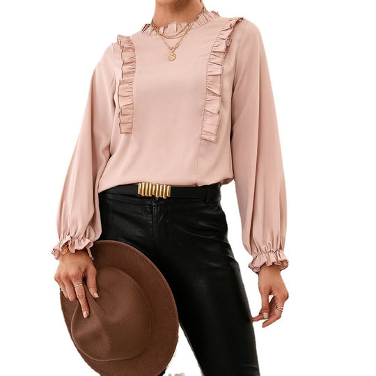 Damen elegante Bluse mit Rüschendetails und lockeren Ärmeln EB