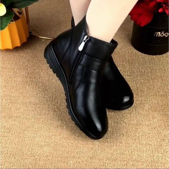 Damen modische Stiefeletten mit wärmendem Kuschelfutter und dekorativem Riemen EB
