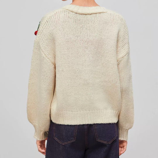 Damen verspielter Strickcardigan mit Kirschapplikationen EB