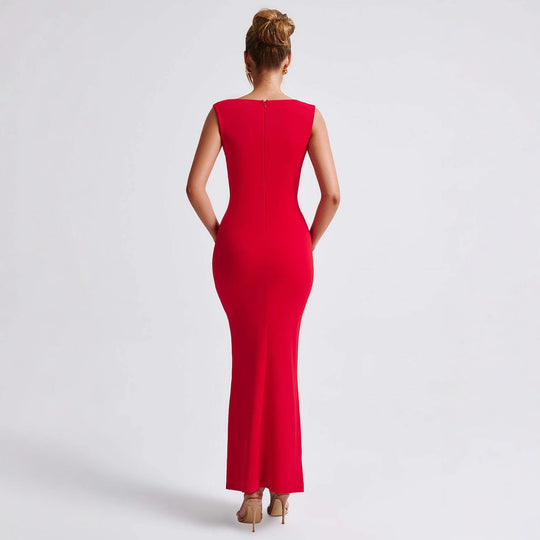 Damen Figurbetontes Maxikleid mit schmalen Trägern und elegantem V-Ausschnitt EB