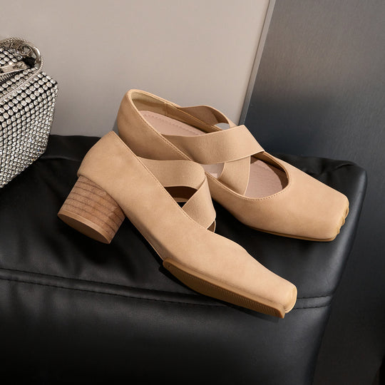 Damen elegante Ballerinas mit elastischen Riemen und glänzender Leder-Oberfläche EB
