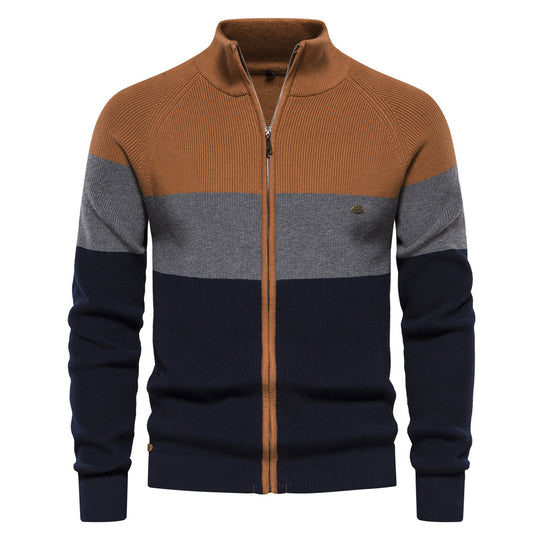 Herren Strickjacke mit modischem Farbblockdesign und hochwertigem Reißverschluss EB