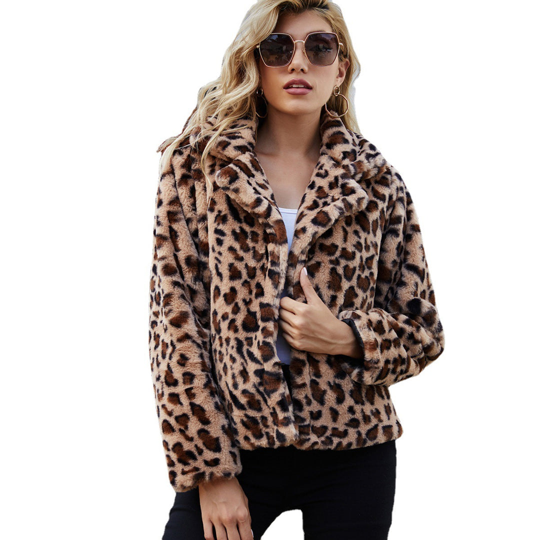 Damen Kuschelige Kunstpelzjacke mit Leo-Muster EB