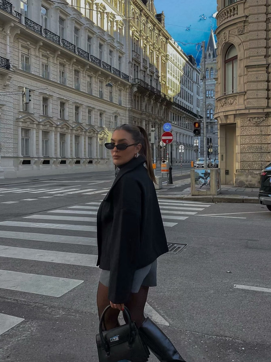 Damen modische Oversized-Jacke mit doppelter Knopfleiste und weitem Schnitt EB