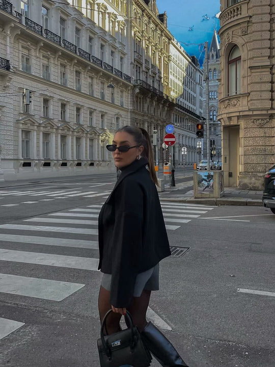 Damen modische Oversized-Jacke mit doppelter Knopfleiste und weitem Schnitt EB