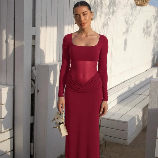 Damen Elegantes Maxikleid mit figurformendem Schnitt und Raffung EB