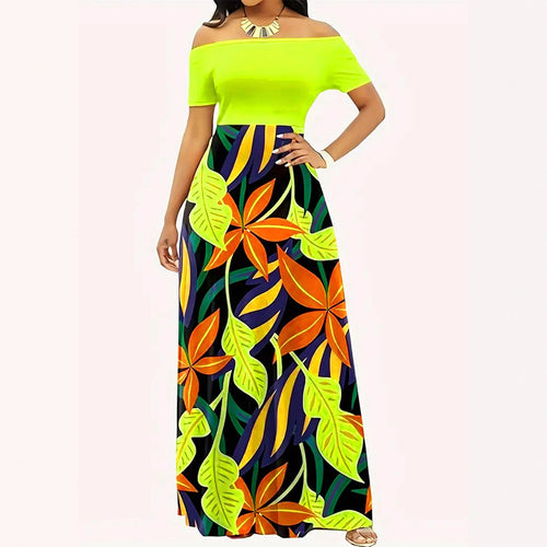 Damen Off-Shoulder Maxikleid mit floralem Design und elastischem Taillenband EB