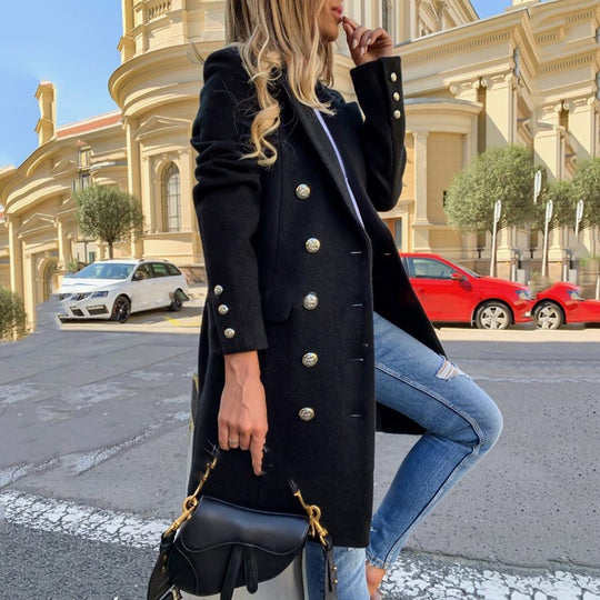 Damen modischer Oversized-Mantel mit doppelter Knopfreihe und seitlichen Eingrifftaschen EB