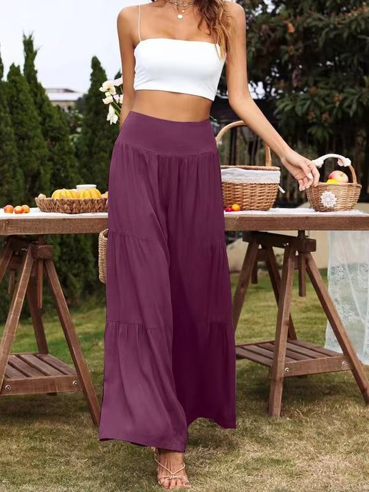 Damen Weite Sommerhose mit hohem Taillenbund und luftigen Falten EB