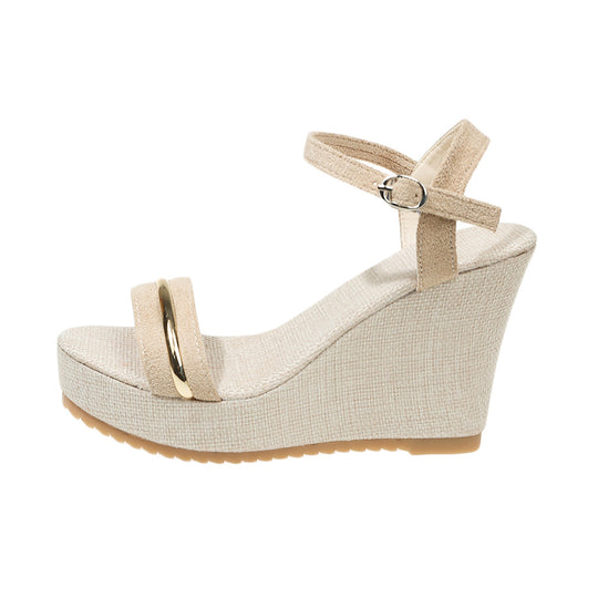 Damen Wedge-Sandaletten mit modischem Riemchen-Design und glänzender Applikation EB