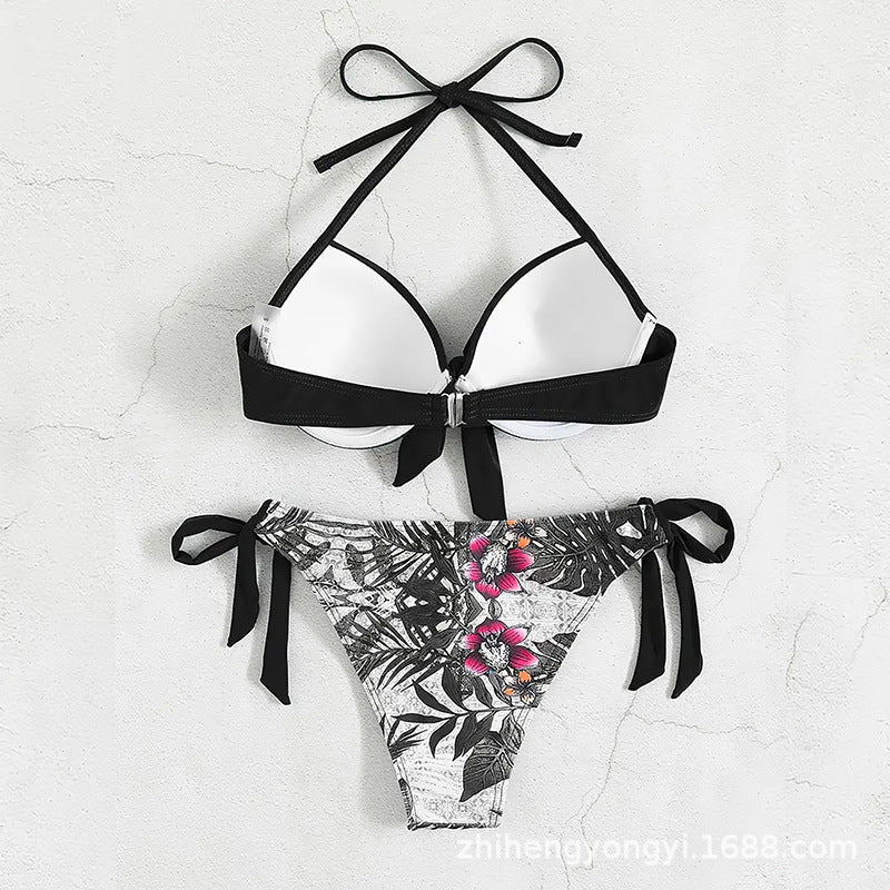 Damen Bikini mit knotenförmigem Oberteil und floralem Unterteil EB