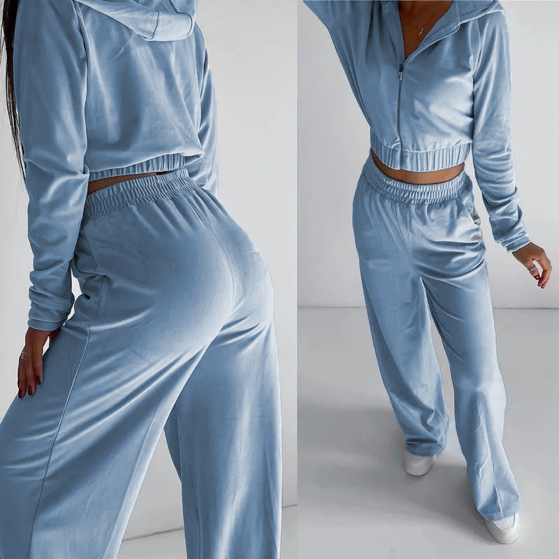 Damen nan kurz geschnittenes Thermo-Fleece-Set mit Halbfront-Reißverschluss und hohem Komfortbund EB