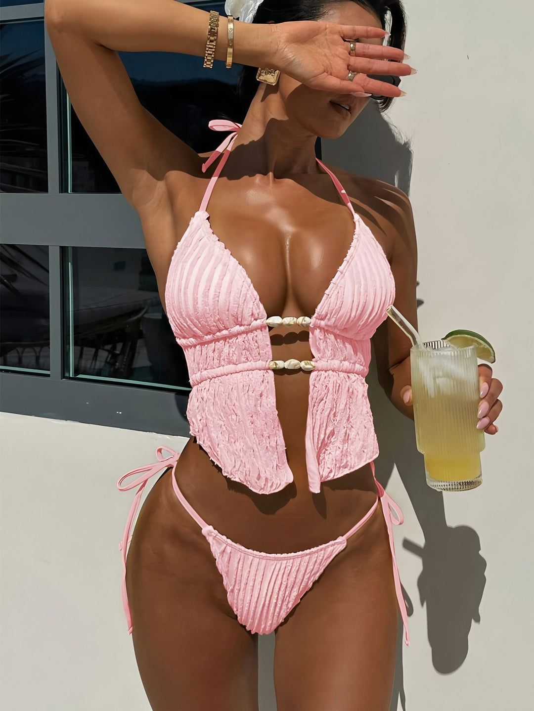 Damen Rüschenbikini mit Perlenakzenten EB