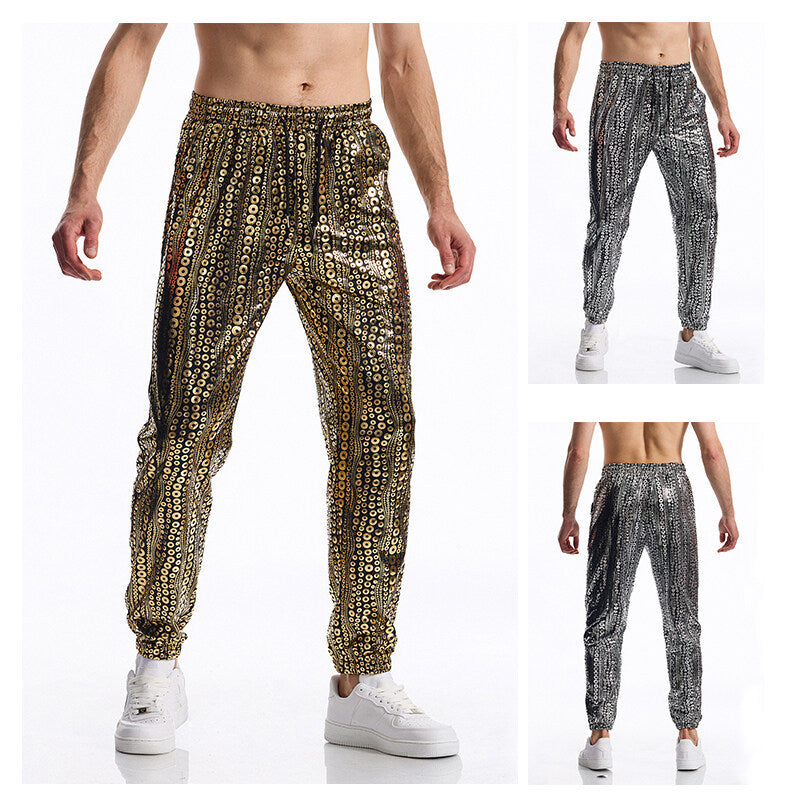 Herren Glitzernde Freizeithose mit buntem Paillettenmuster EB