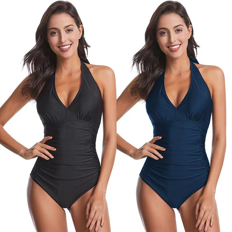 Damen Einteiler Badeanzug mit floralem Wickeldesign und figurformendem Schnitt EB