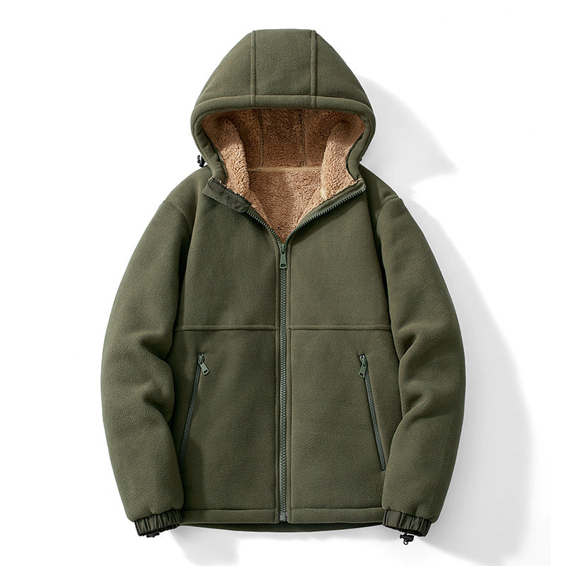 Herren Fleece-Kapuzenjacke mit Teddy-Innenfutter, Reißverschlusstaschen und verstellbarem Saum EB