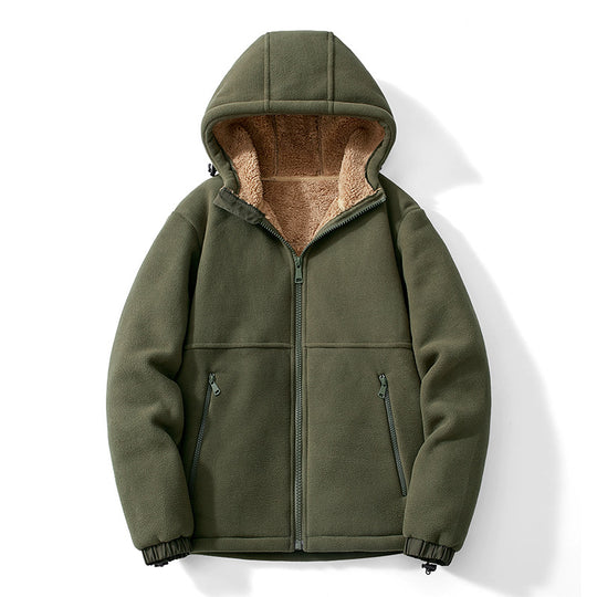 Herren Fleece-Kapuzenjacke mit Teddy-Innenfutter, Reißverschlusstaschen und verstellbarem Saum EB