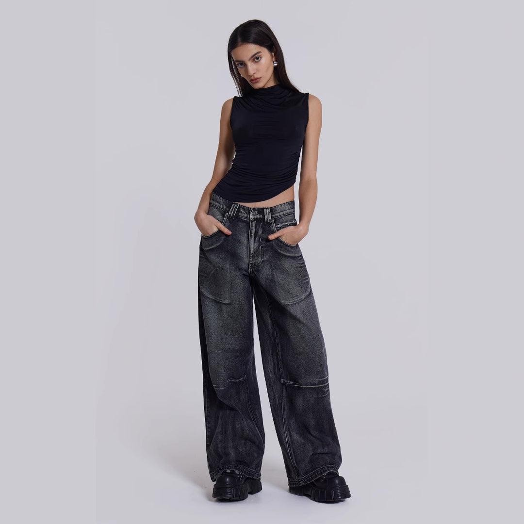 Damen weite Jeans mit kunstvollem Flügel-Design und einzigartigen Details EB