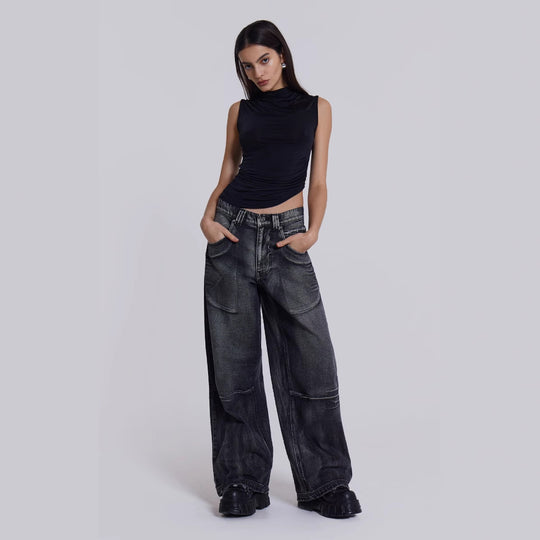 Damen weite Jeans mit kunstvollem Flügel-Design und einzigartigen Details EB