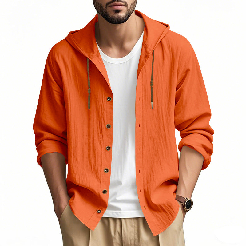 Herren nan leichtes Kapuzenhemdjacke aus Leinenoptik mit durchgehender Knopfleiste EB