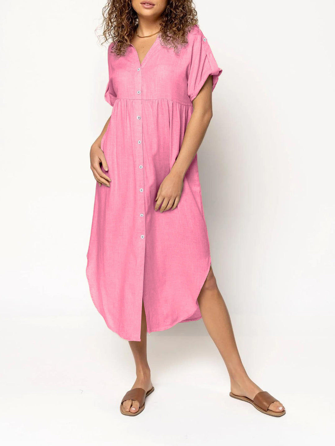 Damen Hemdkleid mit bodenlangem Schnitt und Knopfdetails EB