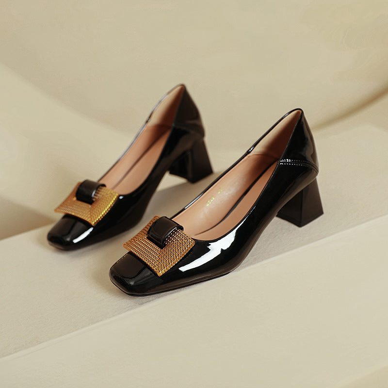 Damen Elegante Blockabsatz-Pumps mit verzierter Schnalle EB