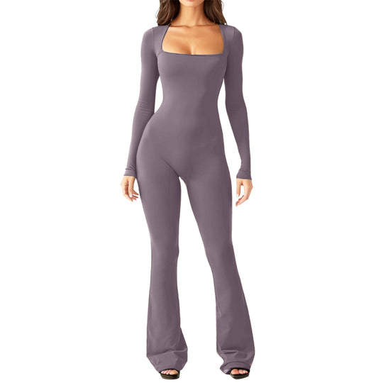 Damen Figürlicher Jumpsuit mit langen Ärmeln und weitem Bein EB