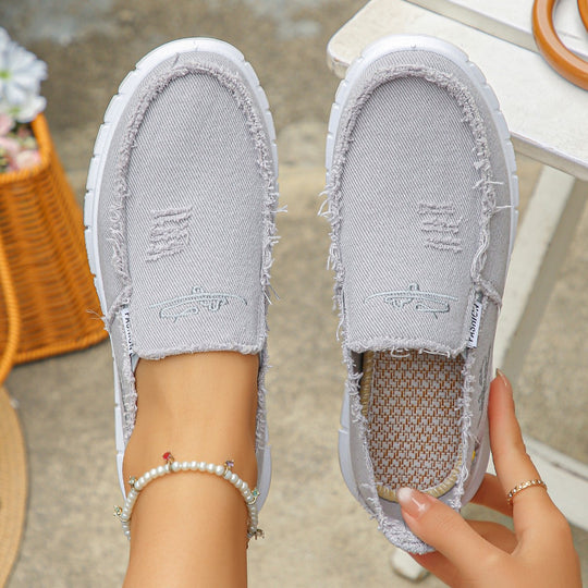 Damen lässige Slip-On Sneaker aus denimähnlichem Material EB