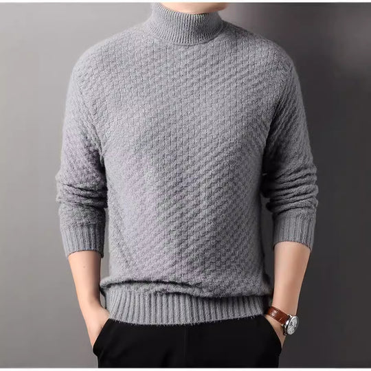 Herren Strickpullover mit hohem Kragen und strukturiertem Design EB