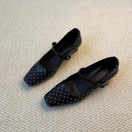 Damen Ballerinas mit dekorativen Nieten und Riemen von EB