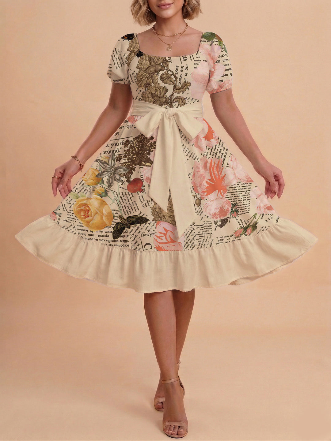 Damen schickes Glitzerkleid mit tailliertem Schnitt und Rüschensaum EB