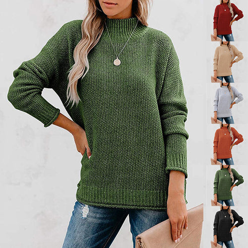 Damen Grobstrickpullover mit hohem Kragen und lässigem Schnitt EB