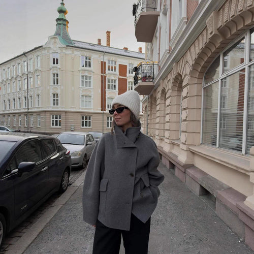Damen Oversized Winterjacke mit hohem Kragen und Knopfverschluss EB