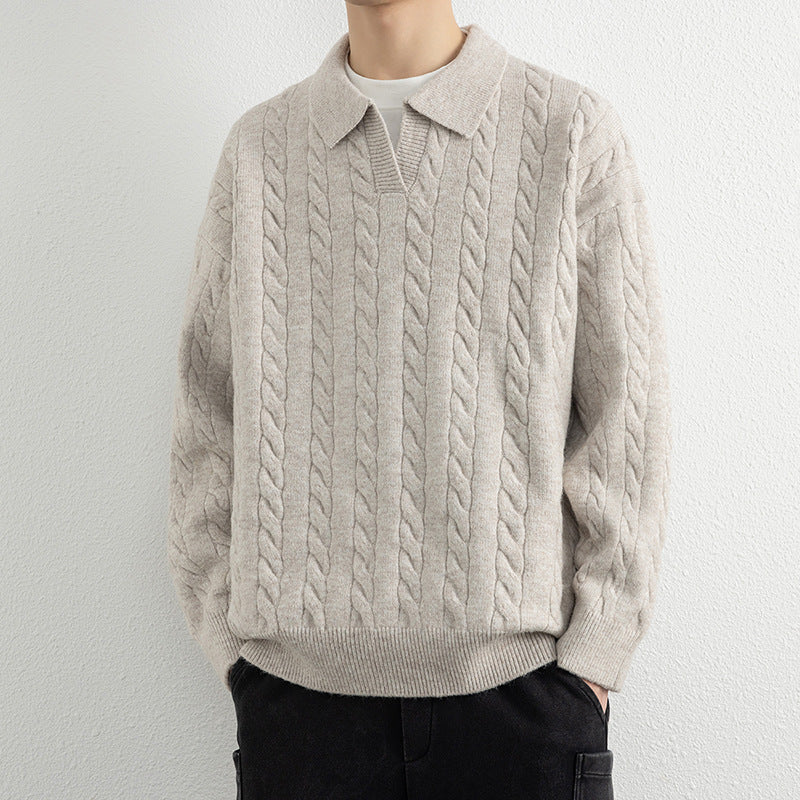 Herren Strickpullover mit Nautical Cable-Muster und klassischem Kragen EB