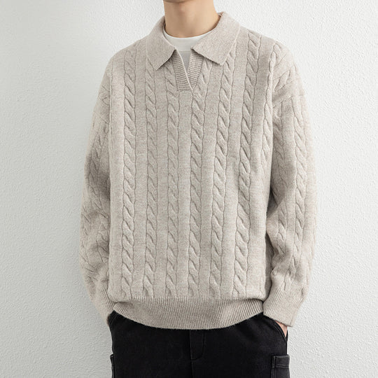Herren Strickpullover mit Nautical Cable-Muster und klassischem Kragen EB