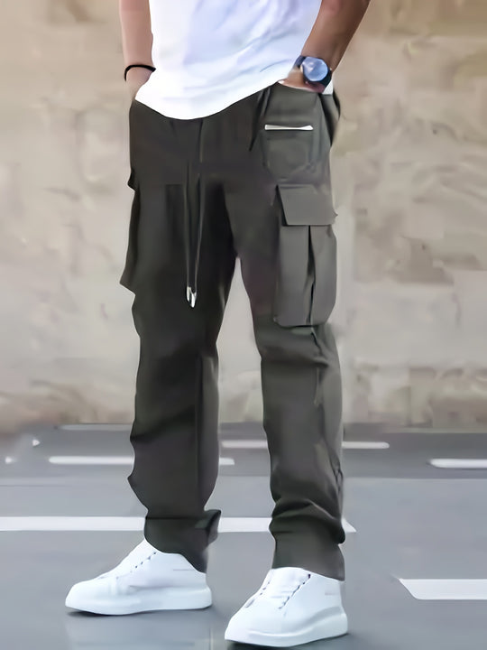 Herren moderne Cargo-Hose mit multifunktionalen Taschen und elastischem Bund Hedi-Mode