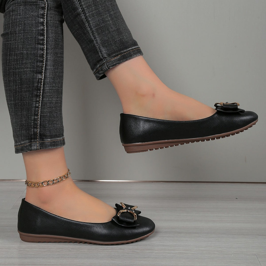 Damen Ballerinas mit funkelnder Schleifenapplikation und rutschfester Sohle EB