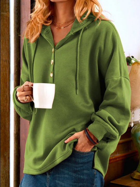 Damen Kapuzenpullover mit Knopfleiste und lässigem Schnitt EB